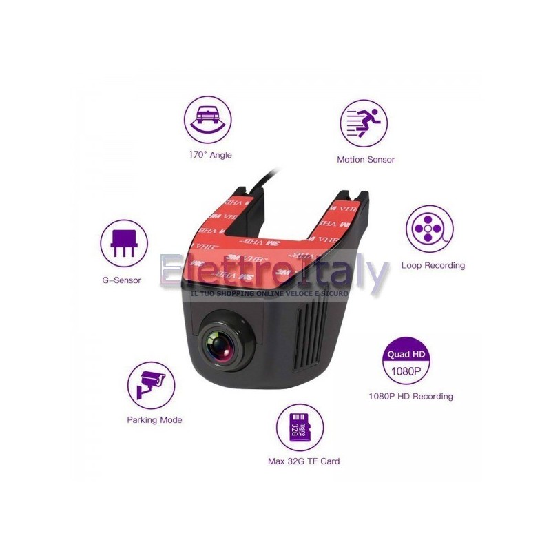 dinoek Videocamera Dashcam per auto rilevamento del movimento sensore G WDR monitor di parcheggio videoregistratore full HD 1080P con obiettivo grandangolare 170 ° 